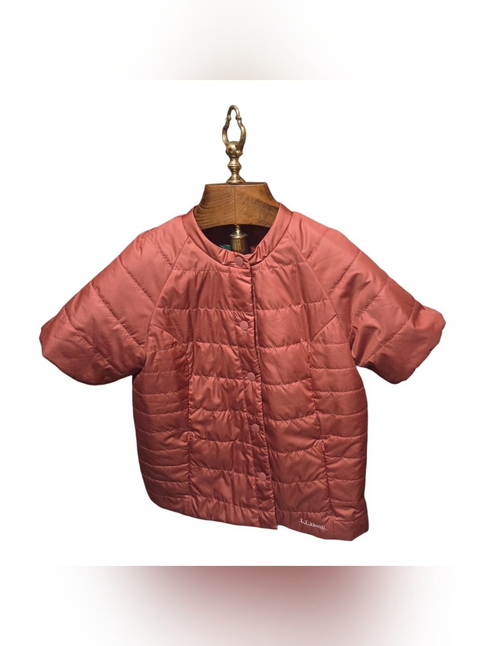 L.L. Bean Collarless Short Sleeve Puffer Sienna Clay Snap Closure Size Small New